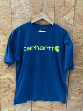 Vintage Carhartt navy blue lime green spell out t-shirt size medium